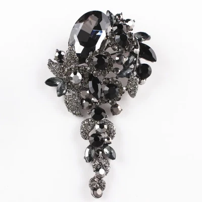 Elegante broche colgante largo con racimo de flores gris estrás cristal joyería Foto 1 de 4