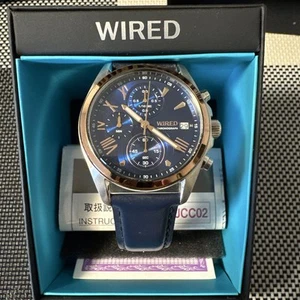 Seiko Wired VD57-KZ10 Chronograph Watch Blue Dial Leather Band New/Used - Picture 1 of 10
