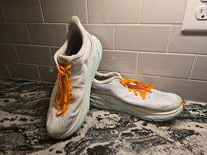 Hoka Clifton 8 Women Sz 9.5B White Athletic Running Shoes Walking Sneaker - Picture 1 of 24