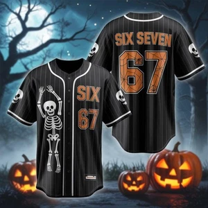 Six Seven 6-7 Shirt, Viral Halloween Horror Baseball Jersey, Spooky Meme Tee - Bild 1 von 7