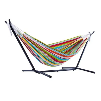 Vivere Double Polyester Easy Assemble Outdoor Hammock with Steel Stand, Ciao - Image 1 of 4
