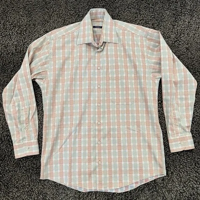 Burberry Mens Plaid Check Dress Shirt Size M Tan Blue Orange  - Image 1 of 4