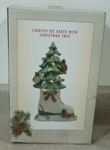 Cracker Barrel Lighted Ice Skate With Christmas Tree Ceramic Figurine - Picture 1 of 9