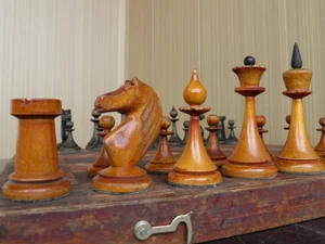 Vintage chess set 1953 Latvian chess pieces. Soviet wooden chess. Latvian chess. - Picture 1 of 11