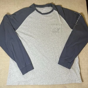 VINEYARD VINES Mens Raglan Long Sleeve Pocket T-Shirt Baseball Blue Whale Sz L - Picture 1 of 7