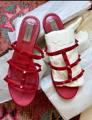 Valentino Women's Red Mono color Studded Sandals slides size 39 - Image 1 of 4