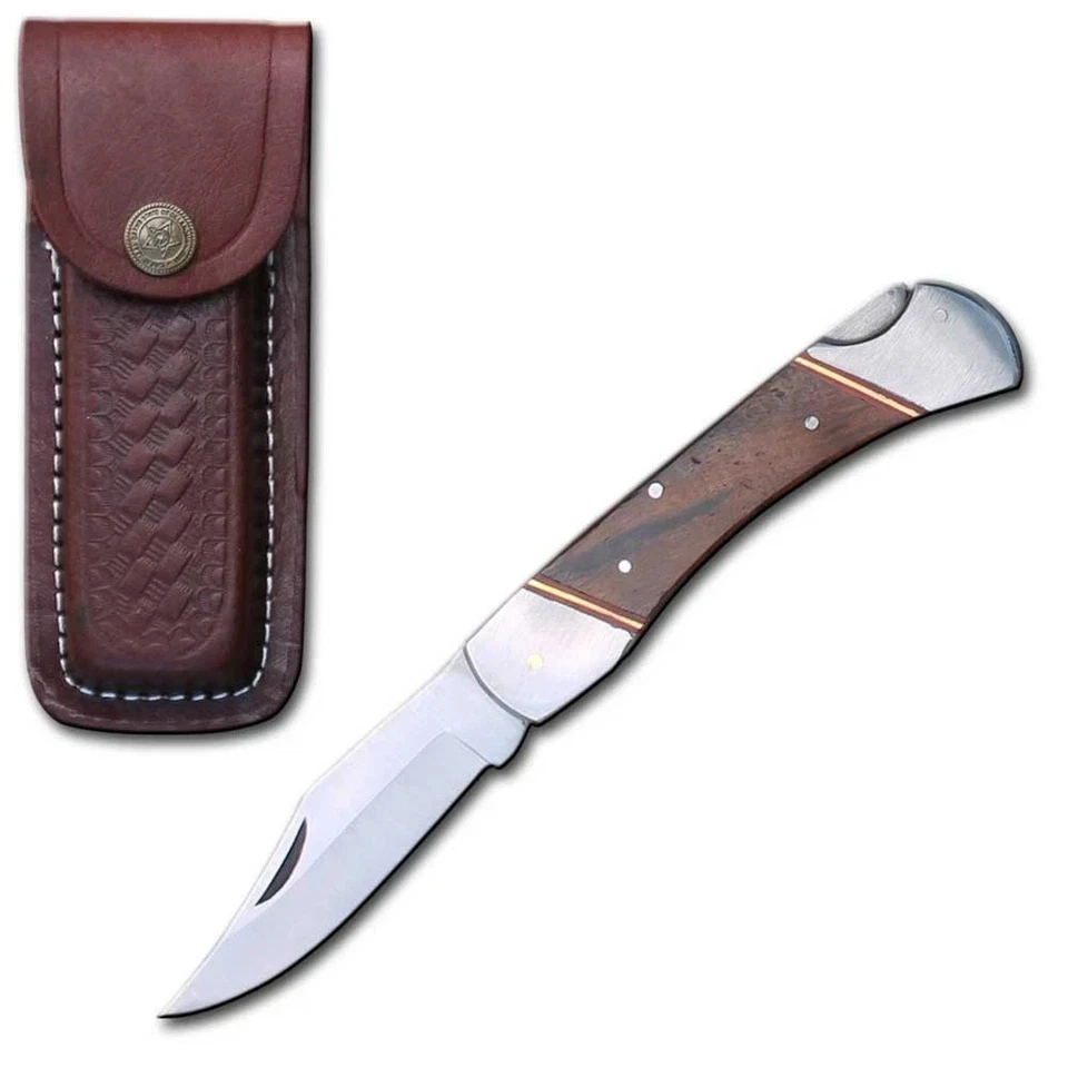 PK 116-WD 5" Wood Handle Folding Pocket Knife with Sheath - Image 1 of 1