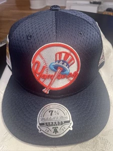 NY Yankees Hat Fitted 7 3/4 M&N Blue Mesh BP 75th Side Patch 3D Team Logo Cap - Picture 1 of 6