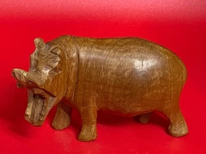 Holz geschnitztes Nilpferd mit offenem Mund Figur, 5" breit - Bild 1 von 4