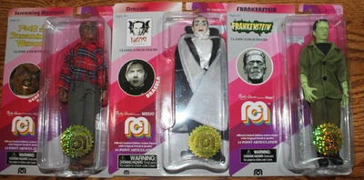 LOTE DE 3 FIGURAS MEGO UNIVERSALES MONSTRUOS 8" SIN USAR, EN CAJA, HOMBRE LOBO Frankenstein Drácula Foto 1 de 4