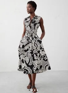 NWT Banana Republic Black Abstract Floral Poplin Cross-Waist Midi Dress Size M - Picture 1 of 7