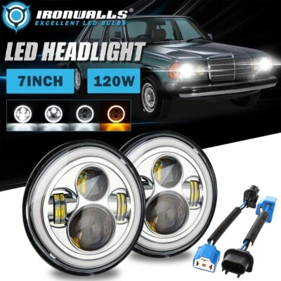 Faros LED Cromo 7" DRL Ojos de Ángel Lámpara para Mercedes-Benz 300D 300CD 300TD Foto 1 de 4