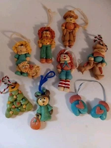 8 Vtg Handcrafted Salt Dough Christmas Ornaments Cowboy Tree Clown Girl Boy Lot - Picture 1 of 18