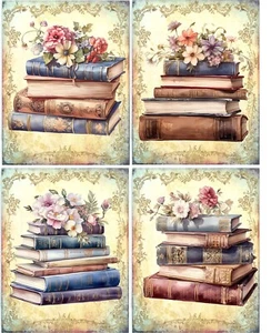 8 Vintage Victorian books Shabby Chic glossy note cards envelopes organza bag - Picture 1 of 4