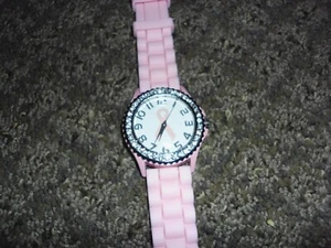 Geneva Rhinestone PINK BREAST CANCER AWARENESS Gel Watch, New - Picture 1 of 2