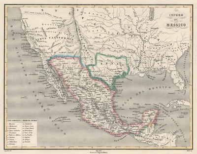 Mapa antiguo "Impero del Messico" (Texas como República) Pagnoni - Allodi, 1867 Foto 1 de 4