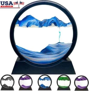 Moving Sand Art Picture Round Glass w Base 3D Hourglass Deep Sea Sandscape Decor - Picture 1 of 16