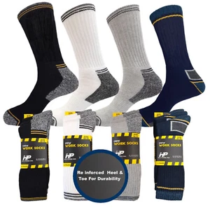 3-6 LONG REINFORCED WORK SOCKS WHITE GRAY BLACK NAVY FULL CUSHION COTTON SOCKS - Picture 1 of 17
