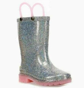 Western Chief Niñas Pequeñas Alia Brillo Iluminado Botas de Lluvia Plata Rosa EE. UU. 5 - Imagen 1 de 11