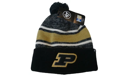 PURDUE BOILERMAKERS '47 BEANIE/ 帽子/帽 100% ACRYLIC 黑色/金色/白色 OSFM — 第 1/2 张图片