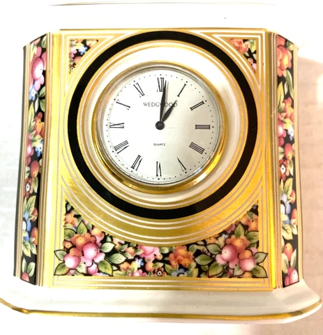 Wedgwood  Bone China Desk Clock Floral Made in  England - Needs Battery Cover