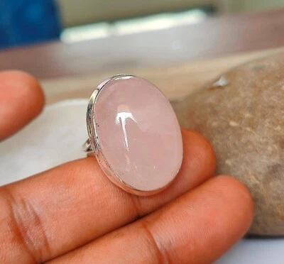 Natural Rose Quartz Ring 925 Sterling Silver Designer Ring Gift Ring Gift Her - Image 1 of 3