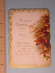Antique Greeting "Joyous Christmas", Poem "Hitherto", gilded edges, signed 1898 - Picture 1 of 2