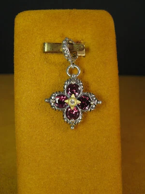 BARBARA BIXBY FLOWER CHARM RHODOLITE GARNET WHITE TOPAZ PENDANT Gemstone Gift - Image 1 of 3