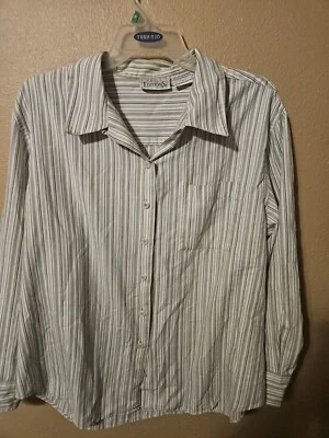 Womens Basic Editions Long Sleeve Striped Button Down Shirt Sz  Large - Image 1 of 3