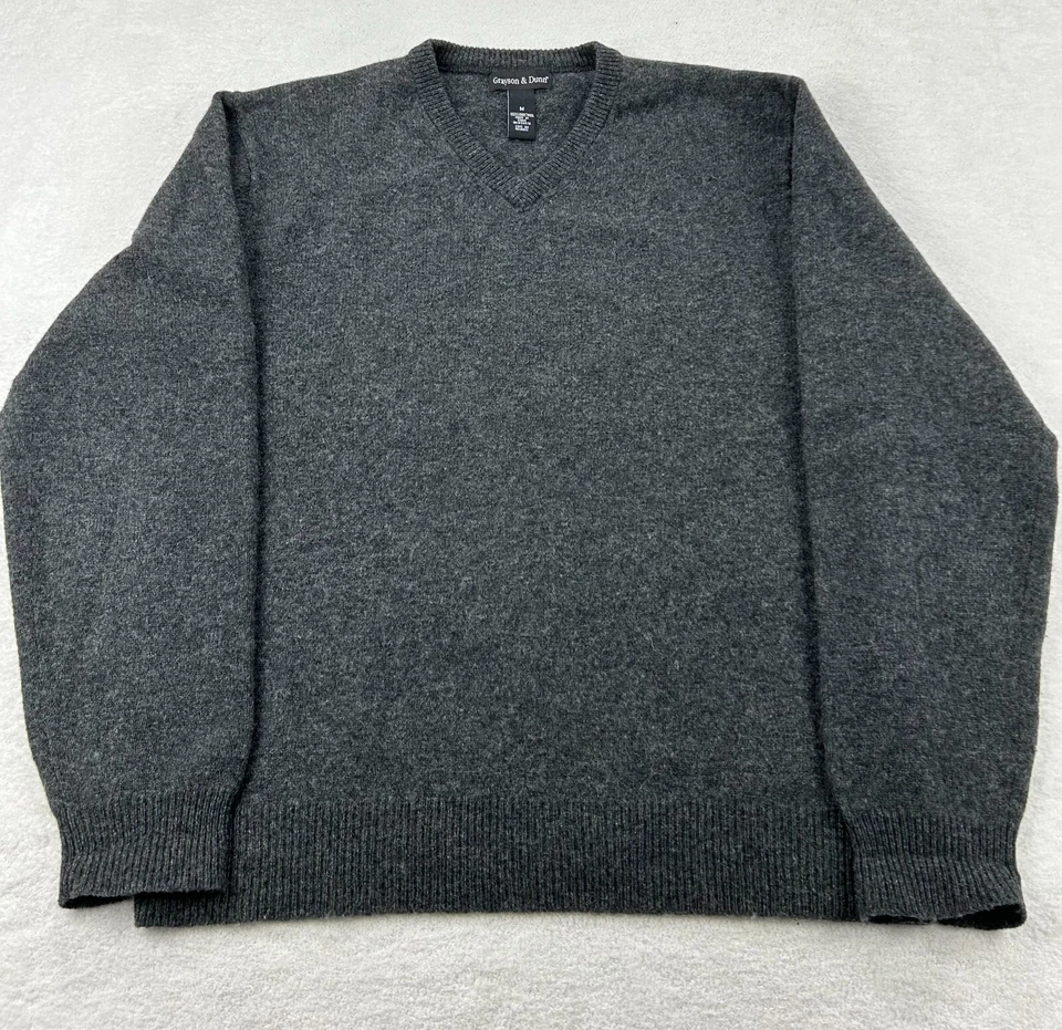 Suéter GRAYSON & DUNN 100 % Lana de Cordero Hombres M Gris Cuello en V Abuelo Núcleo Cómodo Foto 1 de 4