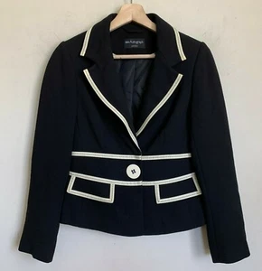 Marks & Spencer Petite Black Jacket Beige Trim Button Lined Size UK6/US2P - Picture 1 of 8