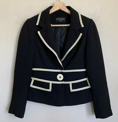 Marks & Spencer Petite Black Jacket Beige Trim Button Lined Size UK6/US2P - Image 1 of 4