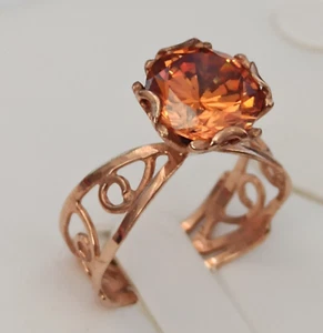 Rose Gold Ring 9K Natural Fasted Crystal Stone 9.75 Swirl Prong Royal Engagement - Picture 1 of 19