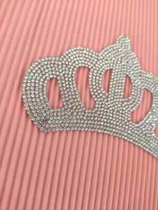 Hot Fix Patches Large Girls Crown Designs Silver Rhinestone  Crystal Motifs - Picture 1 of 4