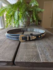 Vintage Native American Mixed Metal Silver Gold Black Leather Belt Turquoise