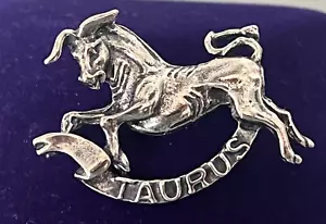Vintage Danecraft Designer Signed Sterling Silver TAURUS Zodiac Brooch - Picture 1 of 7