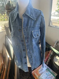 Vintage Denim Patchwork Blue Denim Jean Shirt-Jacket Fitted Button Men L - Picture 1 of 4