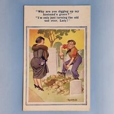 Comic Postcard C1950 Donald McGill Grave Digger Widow Fur Stole Turn The Old Sod