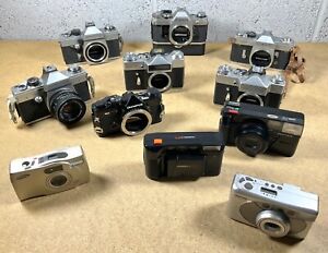 Job Lot Bundle of Vintage 35mm SLR & Compact Cameras - Spares Repair or Display