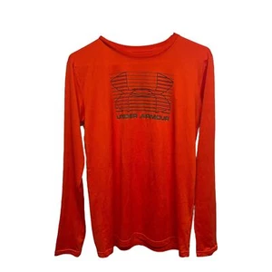 Under Armour Youth XL Heat Gear Loose Orange Neon Long Sleeve Logo Shirt - Picture 1 of 11