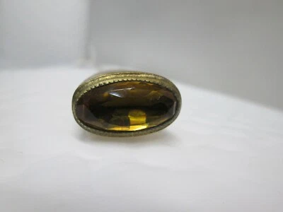 古董长黄铜帽子别针托帕兹水晶-金色设计  — 第 1/4 张图片