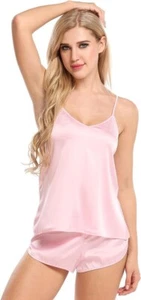 Ekouaer Women Silk Satin Camisole Pajamas Shorts Set, Pink, S - Picture 1 of 9