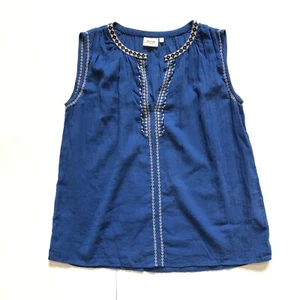 Hartford Embroidered Top Shirt Womens 1 Small Royal Blue Tan  Sleeveless V-Neck  - Picture 1 of 12