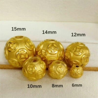 Colgante de oro amarillo puro 999 24k hágalo usted mismo patrón de moneda de la suerte 3D 6 mm-14 mm Foto 1 de 4