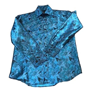 Daniel Elissa Men’s Brocade Dress Shirt Size L Fancy Flower Turquoise Blue Black - Picture 1 of 13