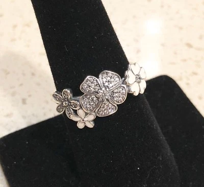 Pandora Flower Shimmering Bouquet Ring #190984CZ +HINGED BOX +POLISH CLOTH +Tag - Image 1 of 4