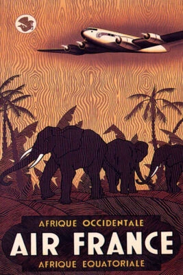 АФРИКА САМОЛЕТ ФРАНЦИЯ ПУТЕШЕСТВИЙ ТУРИЗМА САФАРИ СЛОНОВ ВИНТАЖНЫЙ ПЛАКАТ REPRO - Изображение 1 из 3