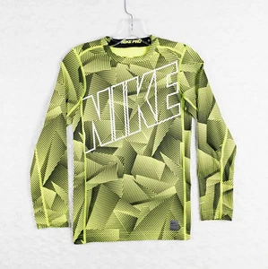 Nike Pro Compression Shirt Youth XL 18-20 Dri Fit Stay Warm Yellow Black Gym - Picture 1 of 6
