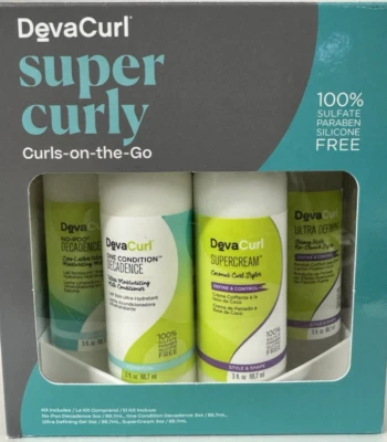 Deva Curl Super Curly Curls-On-The-Go 4 Piece Kit 3 oz each. New in Box! - Image 1 of 4
