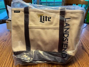 New LANDS END Canvas Boat Tote Medium Bag Zip Top Miller Lite Approx 16 x 13 - Picture 1 of 8
